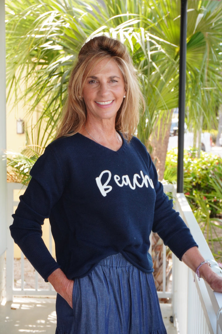 V Neck Beach Sweater Navy