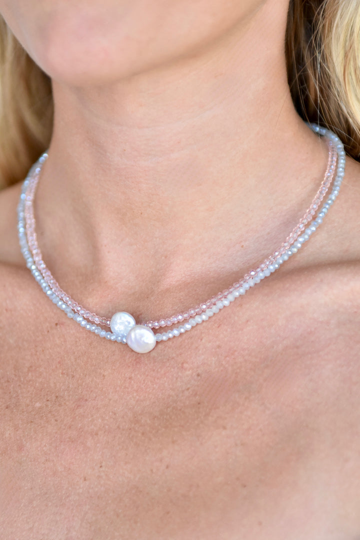 Crystal Choker with Coin Pearl Pink