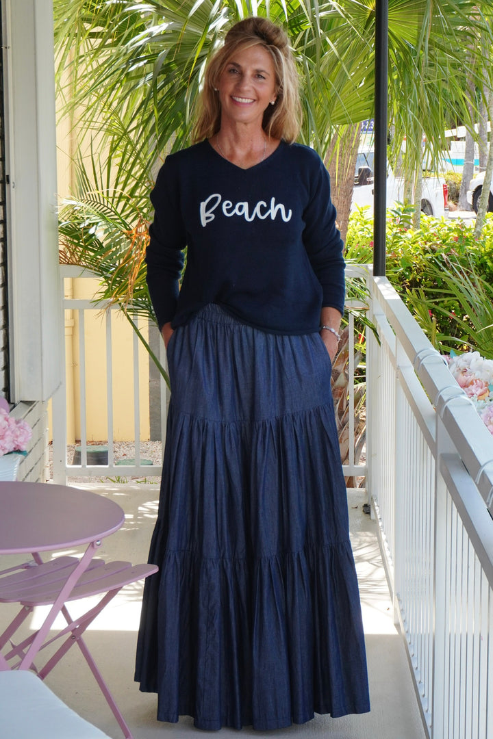 V Neck Beach Sweater Navy