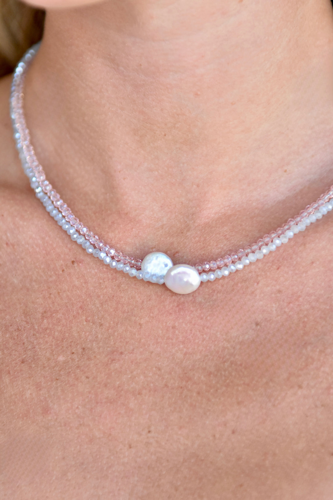 Crystal Choker with Coin Pearl Pink