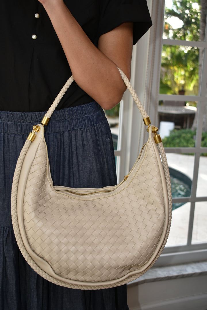 Large Woven Hobo Bag Beige