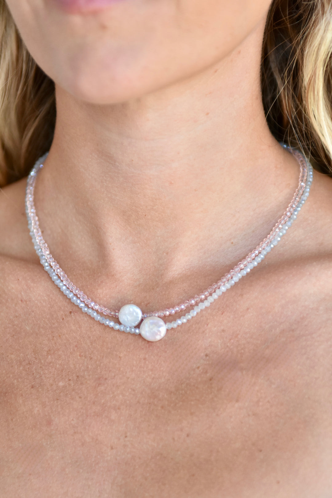 Crystal Choker with Coin Pearl Pink