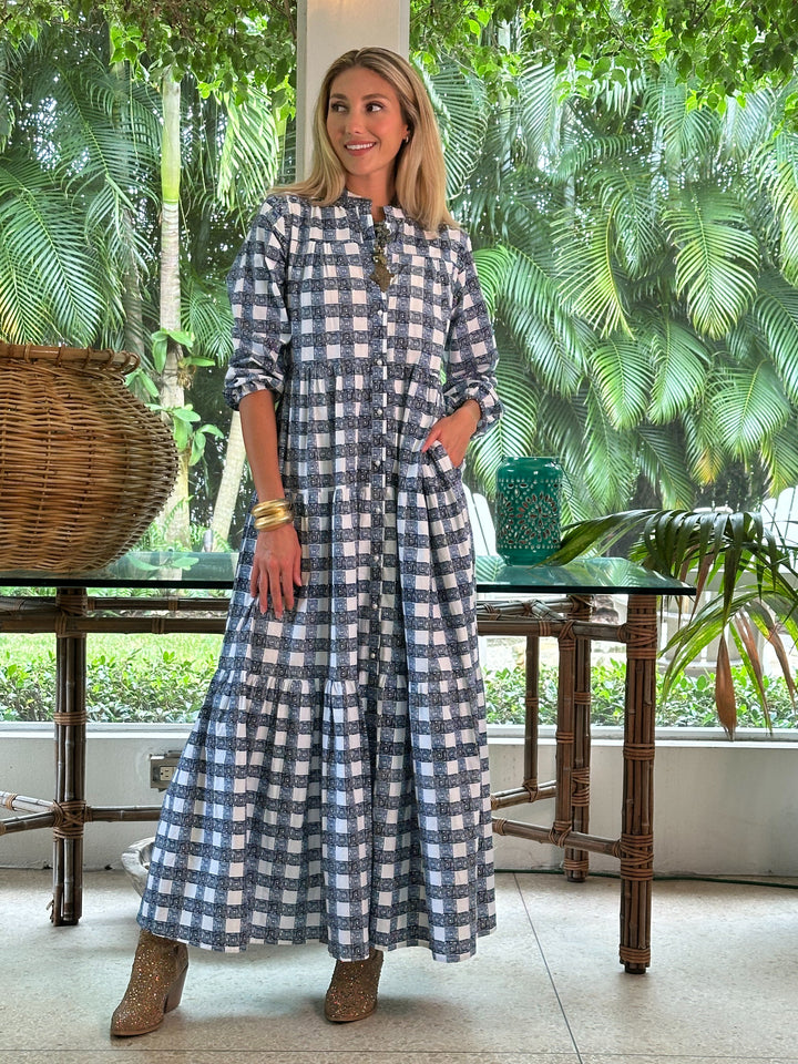 Boho Long Dress Square Navy