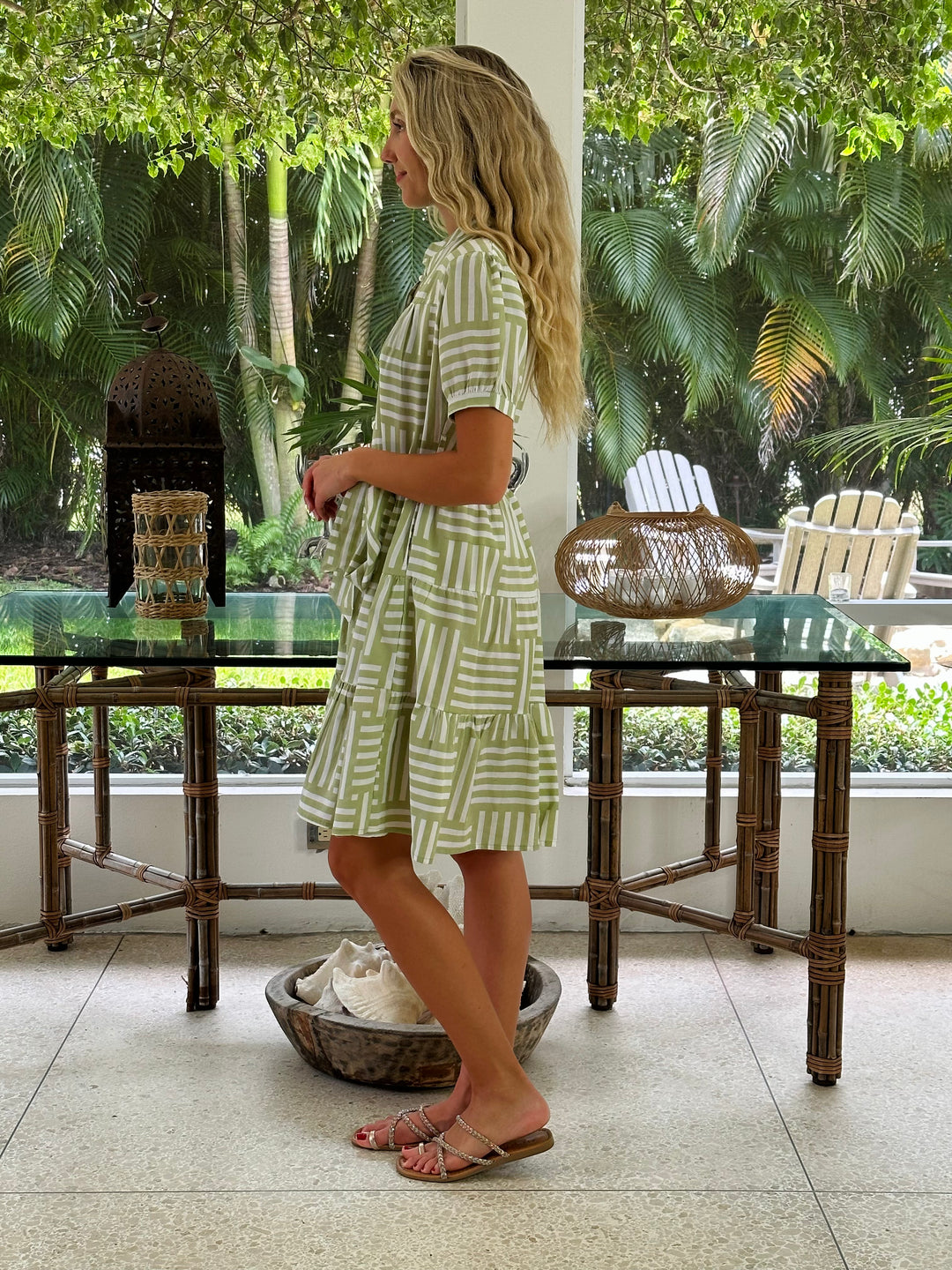 Ibiza Short Dress Stripe Sage