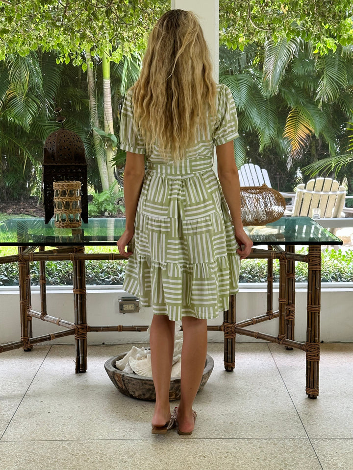 Ibiza Short Dress Stripe Sage