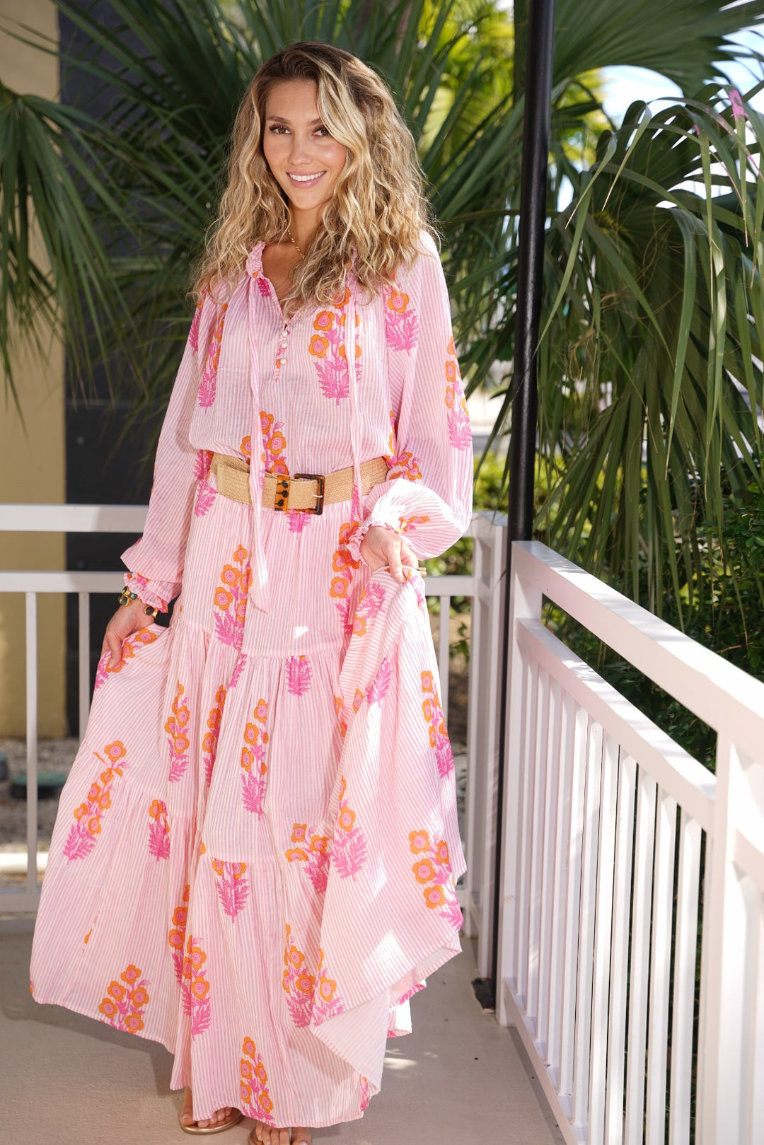 Boho Long Skirt Bouquet Pink