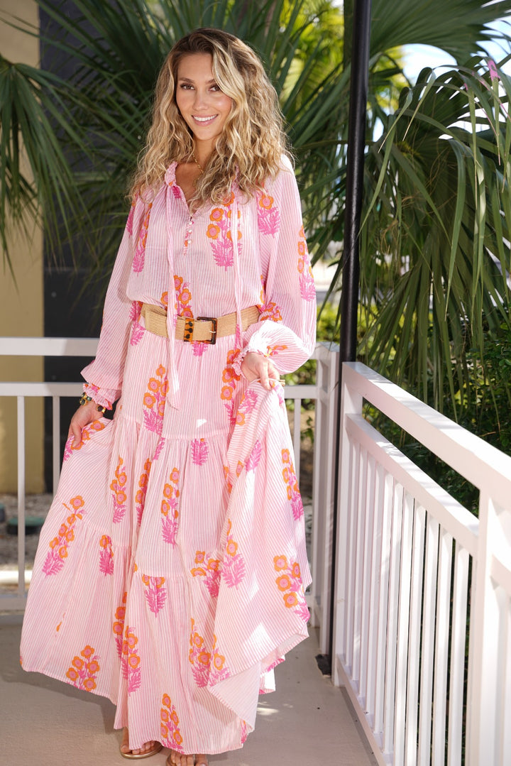Boho Long Skirt Bouquet Pink