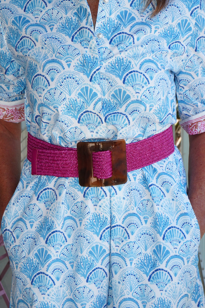 Lucite Square Buckle Straw Belt Magenta