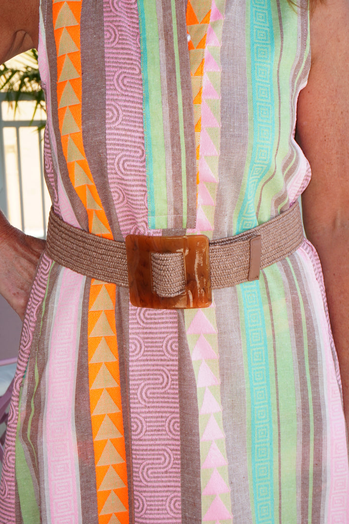 Lucite Square Buckle Straw Belt Mocha