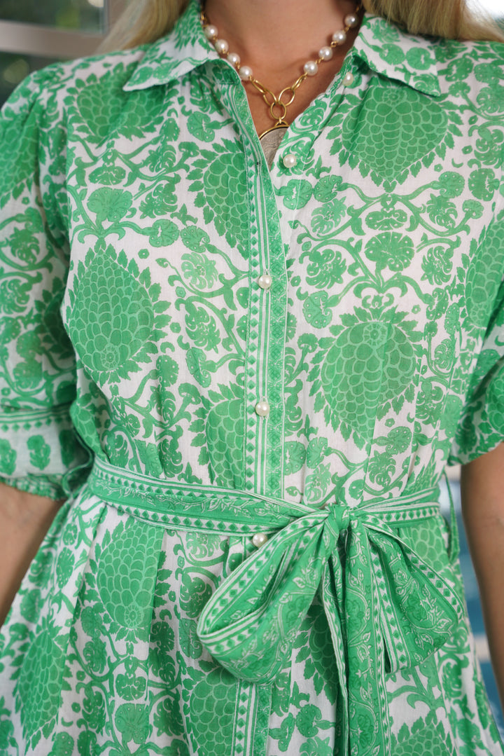 Oberoi Dress Tobacco Leaf Emerald