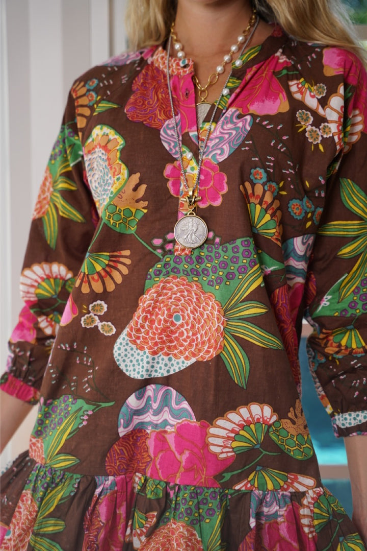 Serena Dress Floral Cocoa Brown