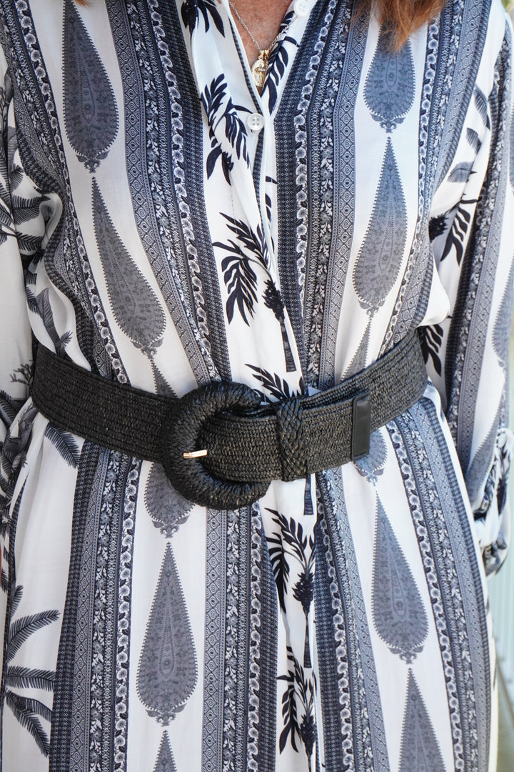Wrapped Half Moon Straw Belt Black
